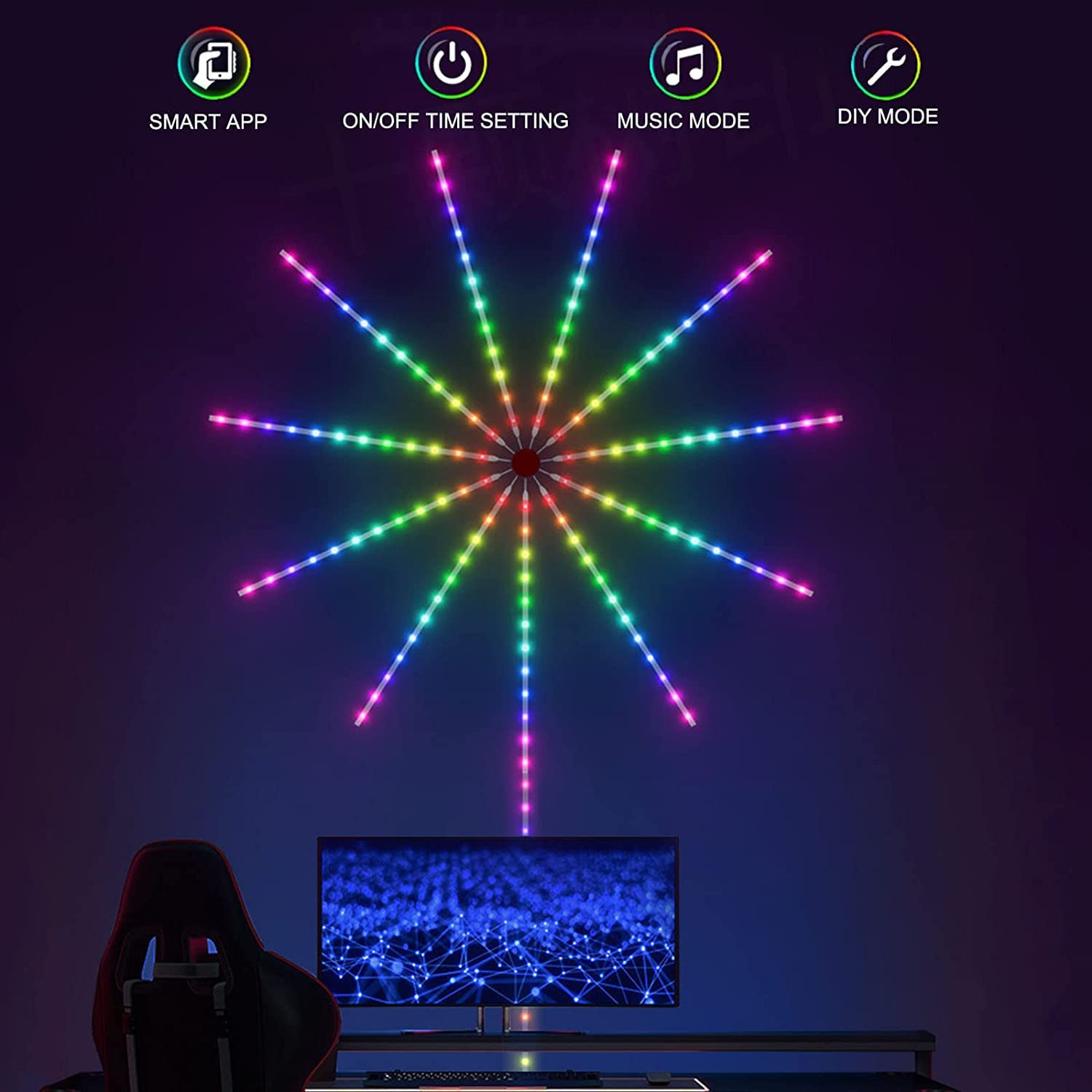 KALINGA SOLAR@Firework LED Strip Lights Dream Color RGB Changing Music Sound SyncBluetooth Firework Light with Remote Control DC 5V USB LED